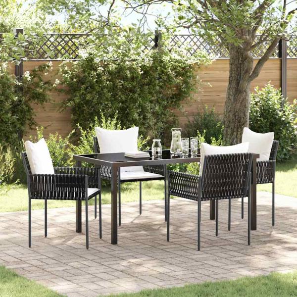 ARDEBO.de - 5-teiliges Garten-Dining-Set mit Kissen Braun Poly-Rattan