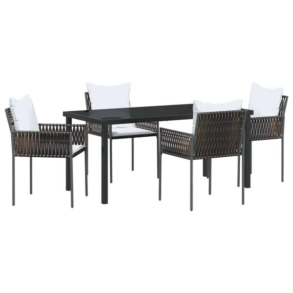 5-teiliges Garten-Dining-Set mit Kissen Braun Poly-Rattan