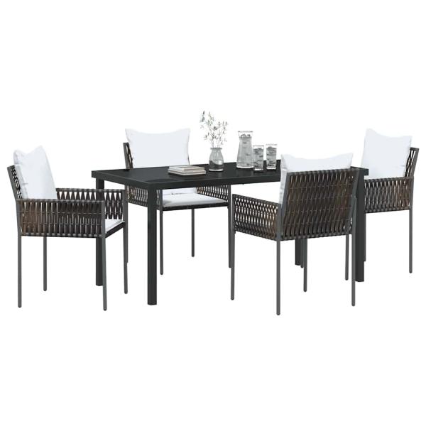 5-teiliges Garten-Dining-Set mit Kissen Braun Poly-Rattan