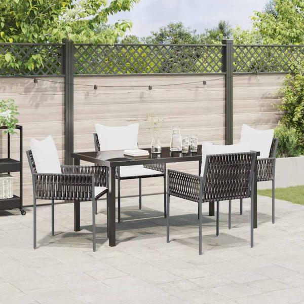 5-teiliges Garten-Dining-Set mit Kissen Braun Poly-Rattan