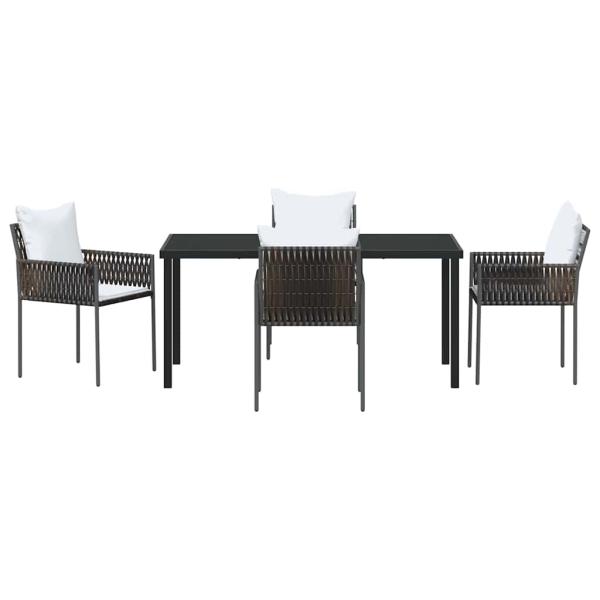 5-teiliges Garten-Dining-Set mit Kissen Braun Poly-Rattan