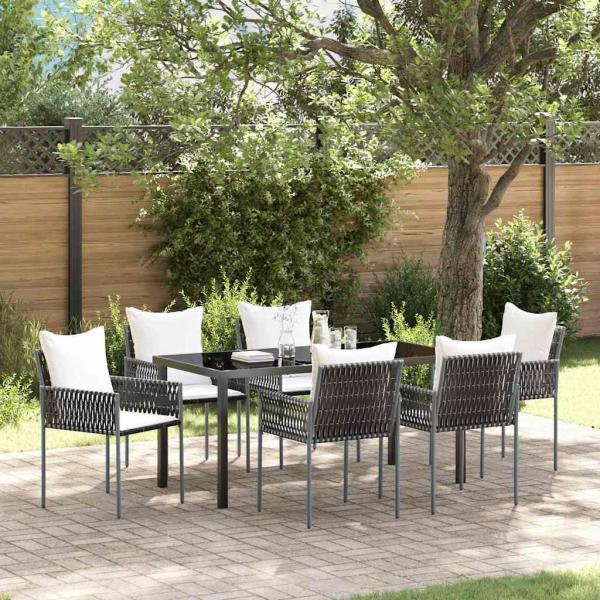 ARDEBO.de - 7-teiliges Gartentischset mit Kissen Braun Poly Rattan