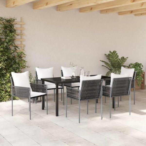 7-teiliges Gartentischset mit Kissen Braun Poly Rattan