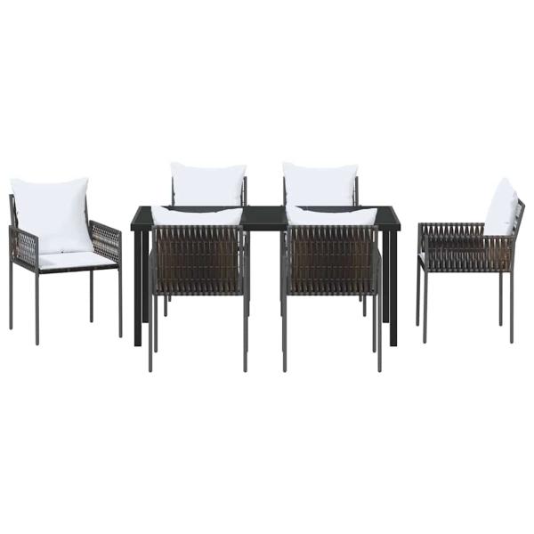 7-teiliges Gartentischset mit Kissen Braun Poly Rattan