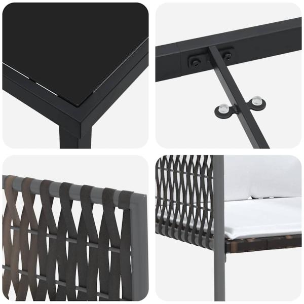 7-teiliges Gartentischset mit Kissen Braun Poly Rattan