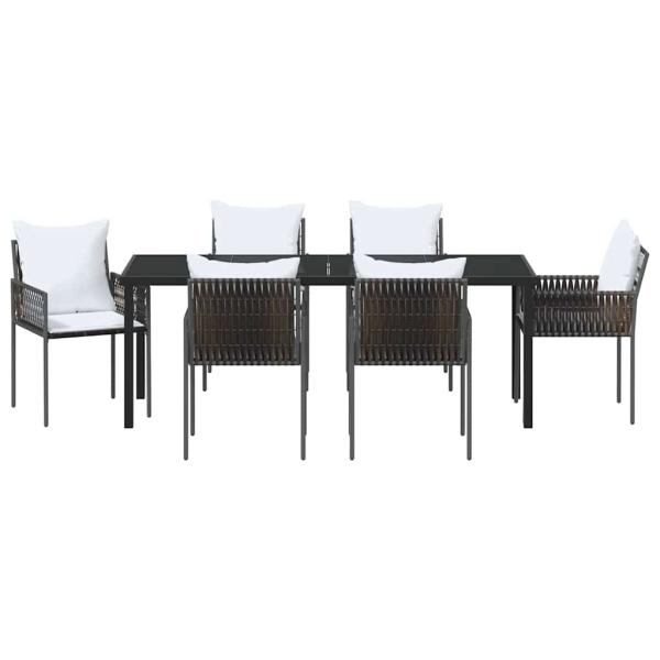 7-teiliges Gartendiningset mit Kissen Braun Poly-Rattan