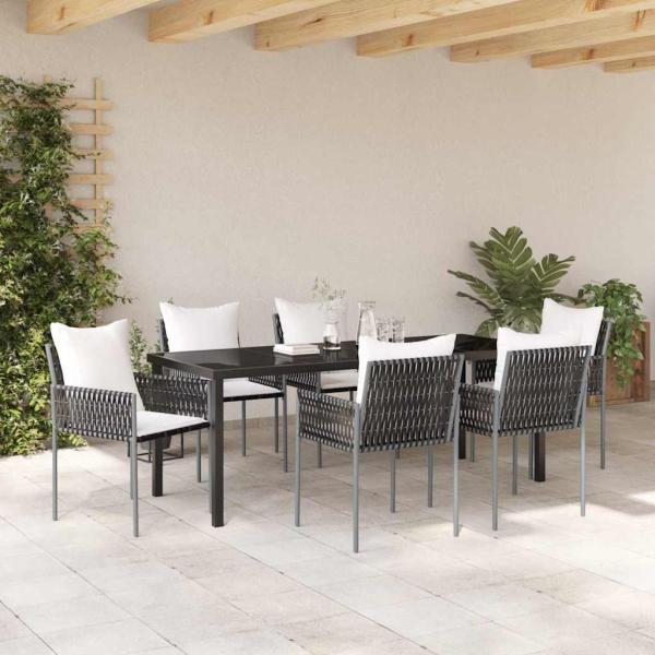 7-teiliges Gartendiningset mit Kissen Braun Poly-Rattan