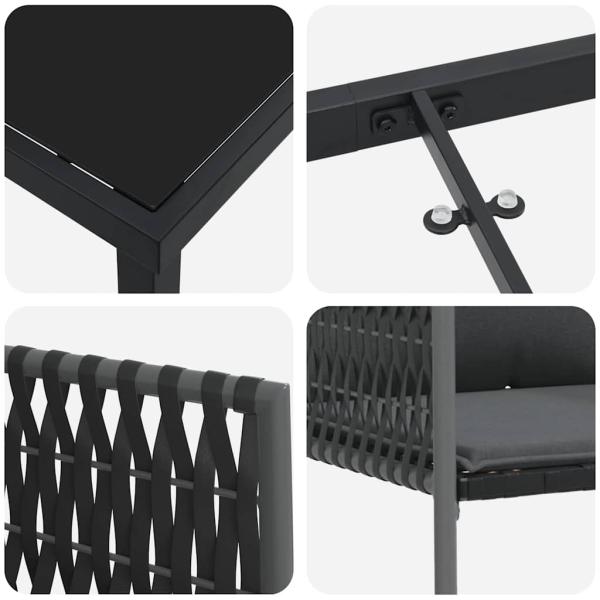Set mit 3 Schwarz, Dunkelgrau PE-Rattan Standard Stabil