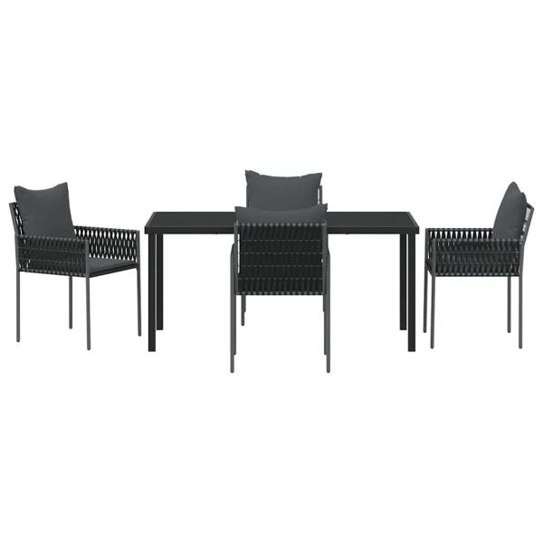 5-teiliges Garten-Ess-Set mit Kissen Schwarz Poly-Rattan