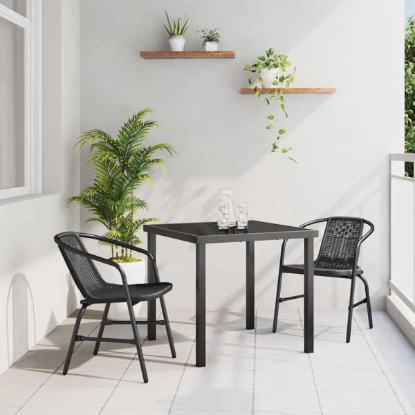ARDEBO.de - 3-teiliges Gartenset Schwarz Poly Rattan