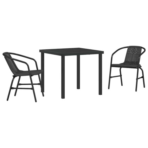 3-teiliges Gartenset Schwarz Poly Rattan