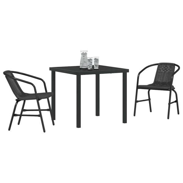 3-teiliges Gartenset Schwarz Poly Rattan