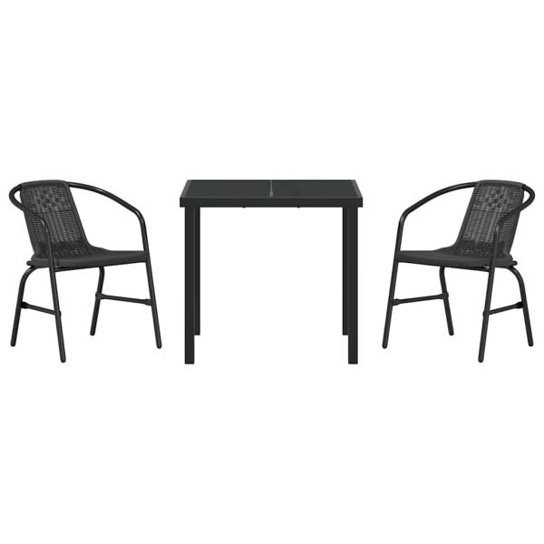 3-teiliges Gartenset Schwarz Poly Rattan