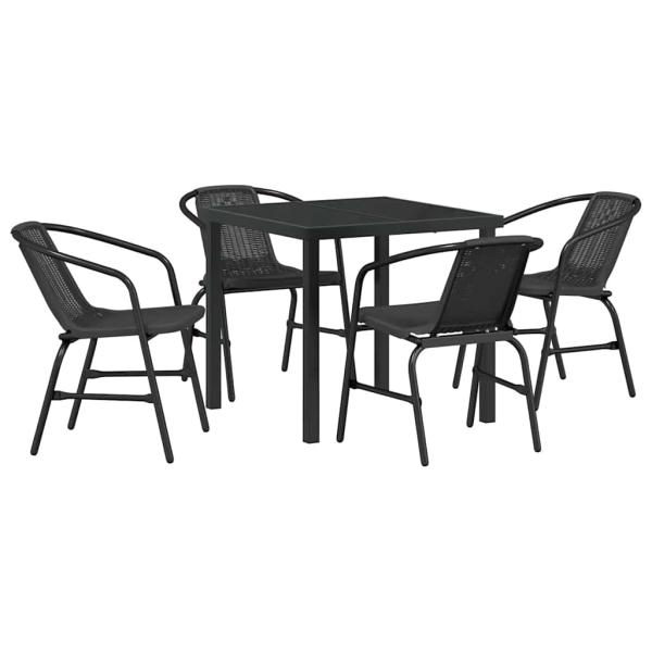 5-teiliges Garten-Esstisch-Set Schwarz Poly-Rattan