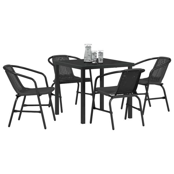 5-teiliges Garten-Esstisch-Set Schwarz Poly-Rattan