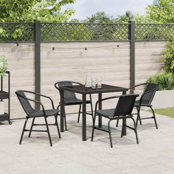 5-teiliges Garten-Esstisch-Set Schwarz Poly-Rattan