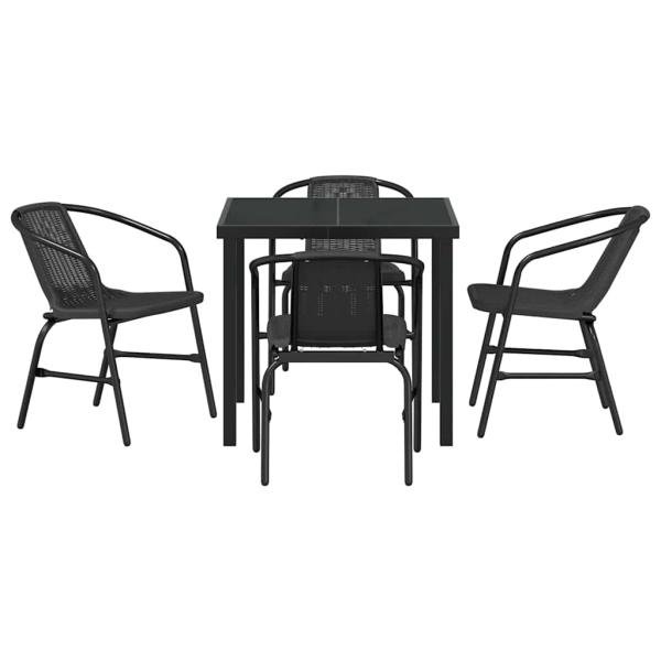 5-teiliges Garten-Esstisch-Set Schwarz Poly-Rattan