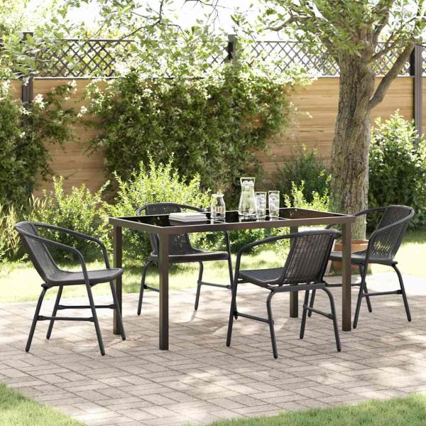ARDEBO.de - 5-teiliges Garten-Ess-Set Schwarzes Poly-Rattan