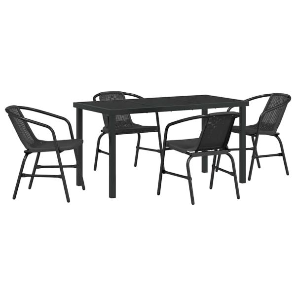 5-teiliges Garten-Ess-Set Schwarzes Poly-Rattan
