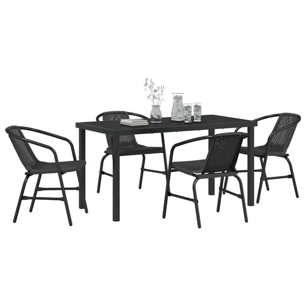 5-teiliges Garten-Ess-Set Schwarzes Poly-Rattan