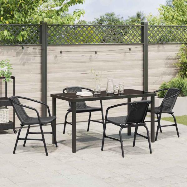 5-teiliges Garten-Ess-Set Schwarzes Poly-Rattan