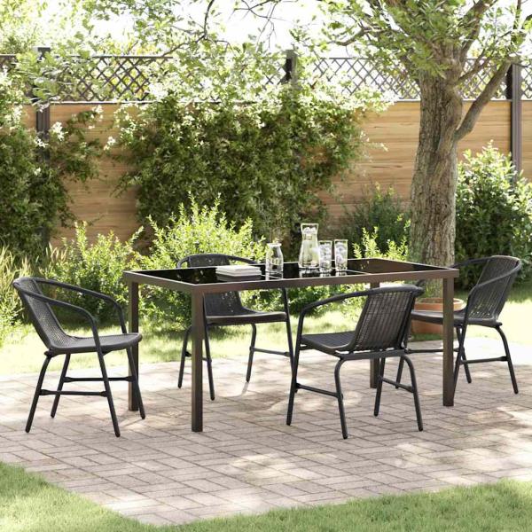 ARDEBO.de - 5-teiliges Garten-Esszimmer-Set Schwarz Poly-Rattan