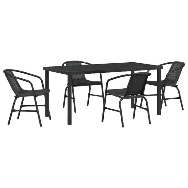 5-teiliges Garten-Esszimmer-Set Schwarz Poly-Rattan