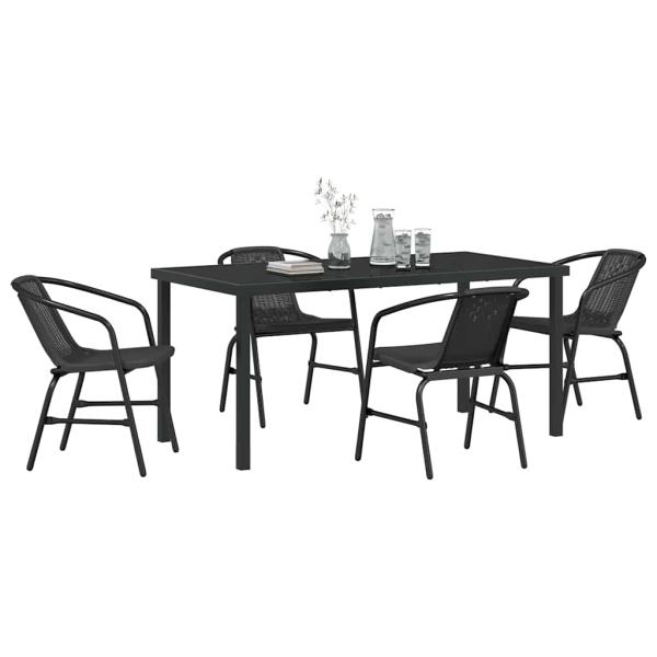 5-teiliges Garten-Esszimmer-Set Schwarz Poly-Rattan