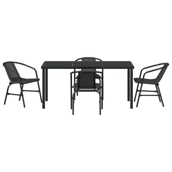 5-teiliges Garten-Esszimmer-Set Schwarz Poly-Rattan