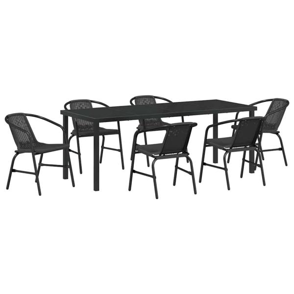ARDEBO.de - 7-teiliges Garten-Ess-Set Schwarzes Poly-Rattan