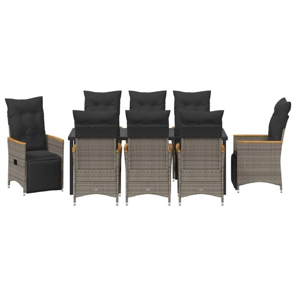 ARDEBO.de - 9-teiliges Garten-Dining-Set mit Kissen in Grau Poly-Rattan