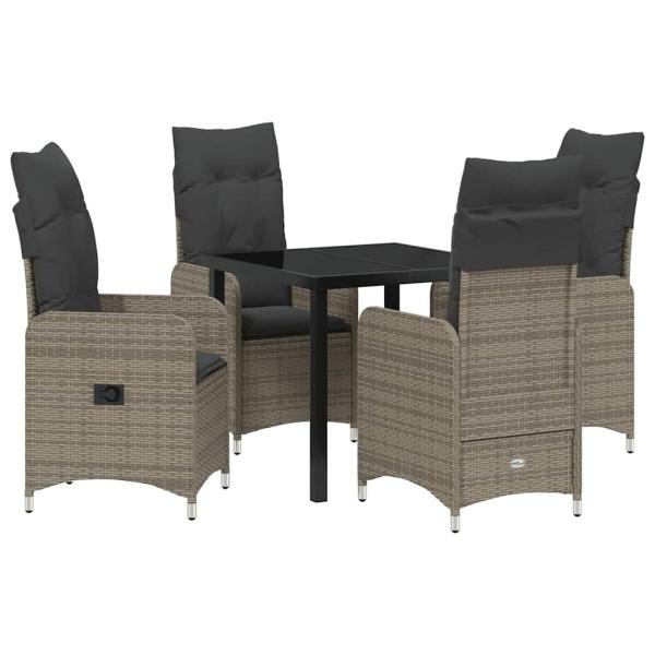 5-teiliges Gartendining-Set mit Kissen Grau Poly-Rattan