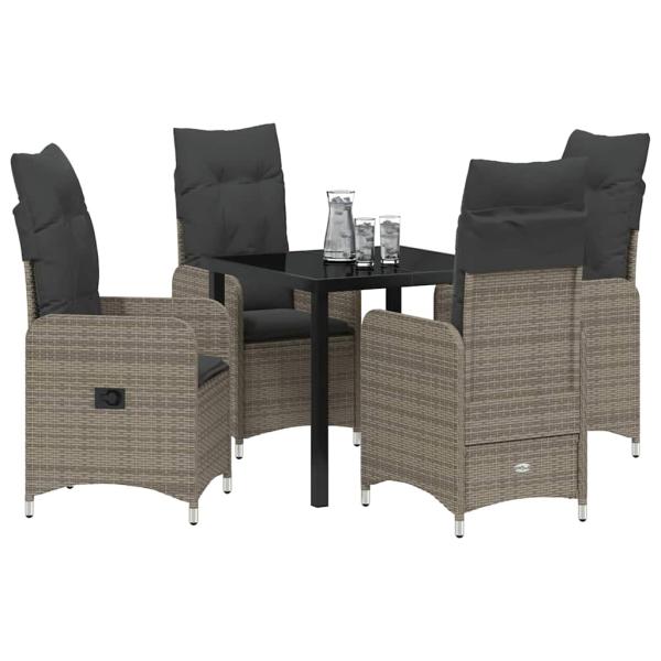 5-teiliges Gartendining-Set mit Kissen Grau Poly-Rattan