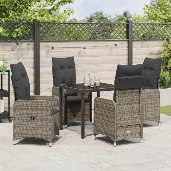 5-teiliges Gartendining-Set mit Kissen Grau Poly-Rattan