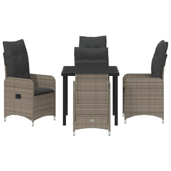 5-teiliges Gartendining-Set mit Kissen Grau Poly-Rattan
