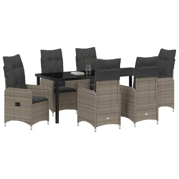 ARDEBO.de - 7-teiliges Garten-Dining-Set mit Kissen Grau Poly Rattan