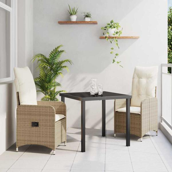 ARDEBO.de - 3-Teiliges Garten-Dining-Set mit Kissen Beige Poly-Rattan