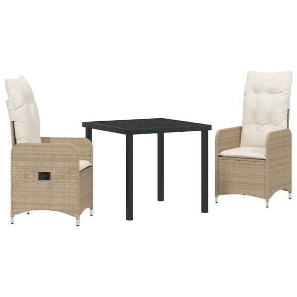 3-Teiliges Garten-Dining-Set mit Kissen Beige Poly-Rattan