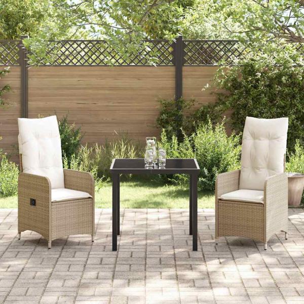 3-Teiliges Garten-Dining-Set mit Kissen Beige Poly-Rattan