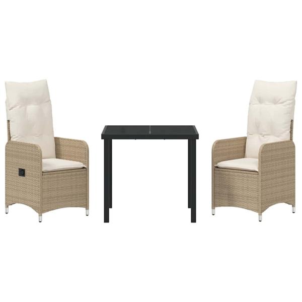 3-Teiliges Garten-Dining-Set mit Kissen Beige Poly-Rattan