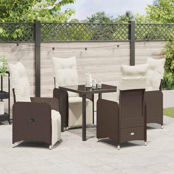 5-teiliges Garten-Dining-Set mit Kissen Braun Poly-Rattan