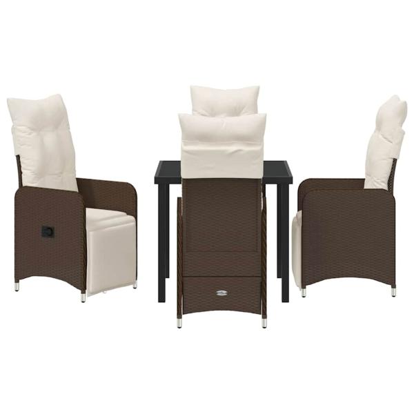 5-teiliges Garten-Dining-Set mit Kissen Braun Poly-Rattan
