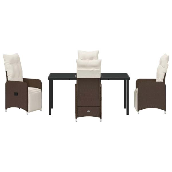 5-tlg. braunes Garten-Esszimmer-Set mit Kissen aus Poly-Rattan