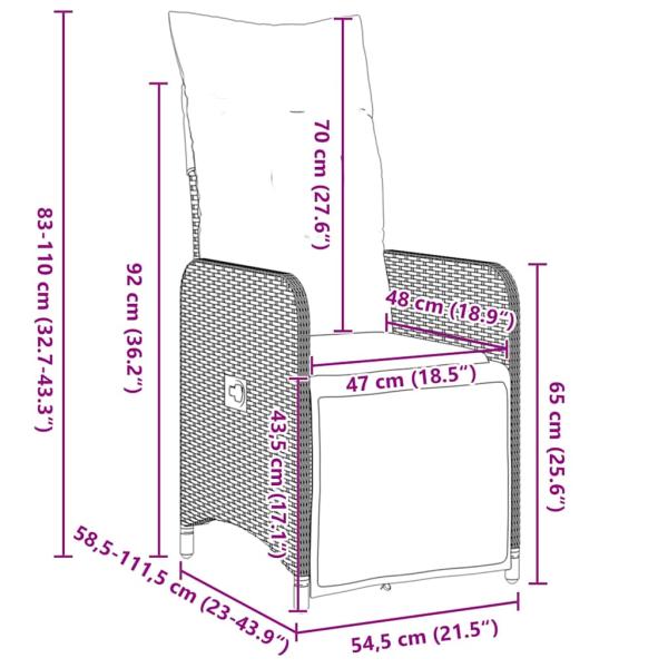 3-teiliges Garten-Dining-Set mit Kissen Grau Poly-Rattan