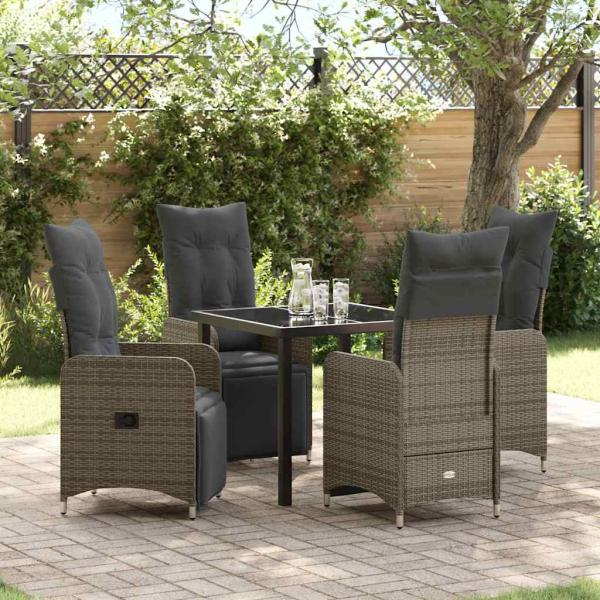 ARDEBO.de - 5-teiliges Garten-Esszimmer-Set mit Kissen Grau Poly-Rattan