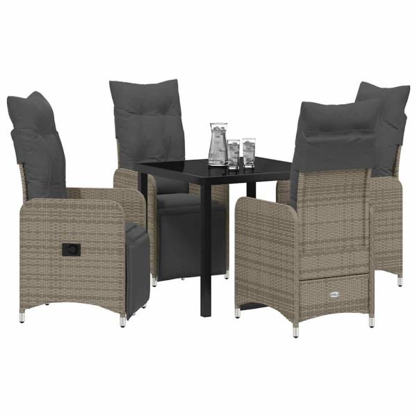 5-teiliges Garten-Esszimmer-Set mit Kissen Grau Poly-Rattan
