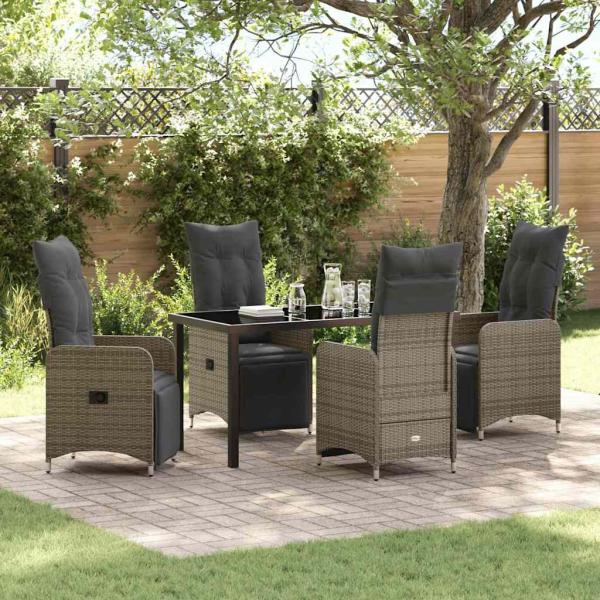 ARDEBO.de - 5-teiliges Garten-Dining-Set mit Kissen Grau Poly Rattan
