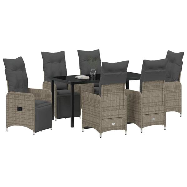 7-teiliges Garten-Dining-Set mit Kissen Graues Poly-Rattan