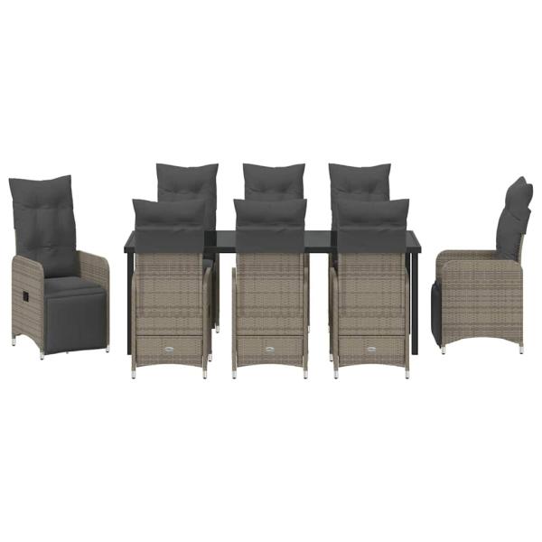 9-teiliges Garten-Dining-Set mit Kissen Grau Poly-Rattan