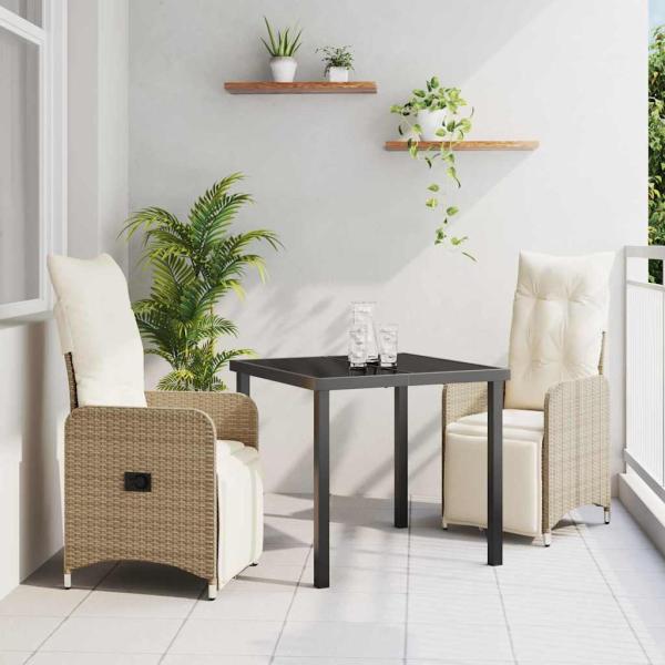 ARDEBO.de - 3-teiliges Garten-Dining-Set mit Kissen Beige Poly-Rattan